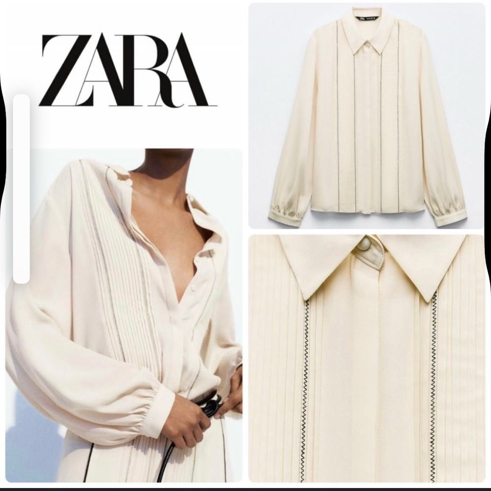 Zara Cream Pleated Front Shirt